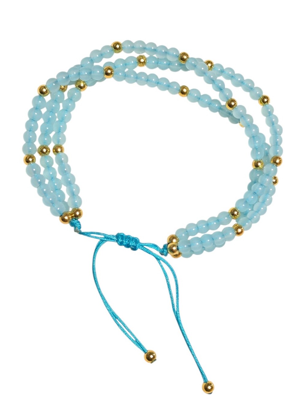 Aqua Blue Beaded Layered Bracelet | Adjustable Boho Bracelet